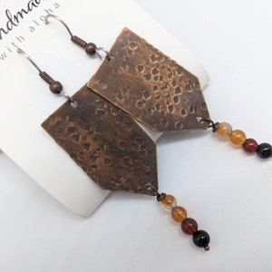 Rustic orange earrings in orange agate and copper on surgical stainless steel ear wires, allergy safe earrings in fall tones, hypoallergenic image 3
