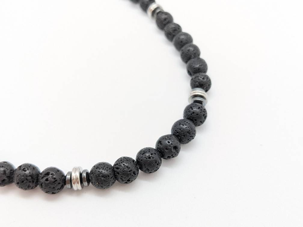 Mens Necklace Black Lava Necklace for 