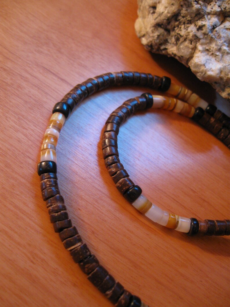 Mens shell necklace Hawaiian coconut necklace for man surfer Etsy