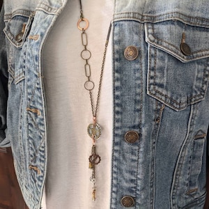 Steampunk-halsband, långt kopparhalsband med kugghjul och blandade metallkugghjul, boho-stilgåva från JT Maui