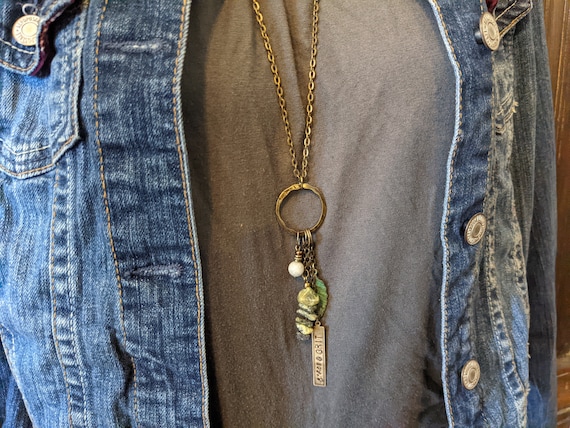 Earthy Color Unisex Necklace, Vintage Glass Feather Beads, Lava Stone