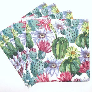 4 tovaglioli per decoupage con cactus, tovaglioli con fiori esotici acquerellati, tovaglioli di cactus in fiore, tovaglioli di carta a 3 veli 13'' 33 cm, FLW46