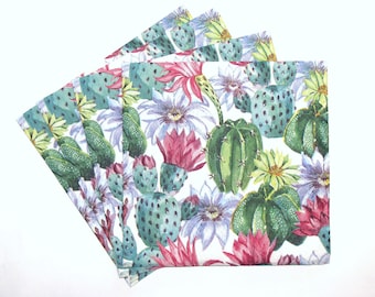 4 Decoupage-Servietten mit Kakteen, Servietten mit Aquarell Exotischen Blumen, Blühende Kakteen-Servietten, 3 lagig Papierservietten 13'' 33cm, FLW46