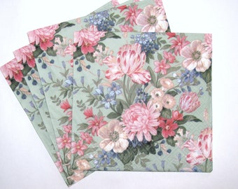 4 Decoupage Napkins with Flowers, Floral Craft Paper, Spring Flower Napkins, Shabby Pink Tulips Napkins, 3ply Paper Napkins 13'' 33cm, FLW07