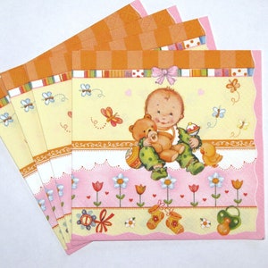 4 servilletas para decoupage, servilletas para baby shower, estilo infantil, papel para manualidades para niños pequeños, servilletas para fiestas infantiles, servilletas de papel de 3 capas de 13'' 33 cm, KID17