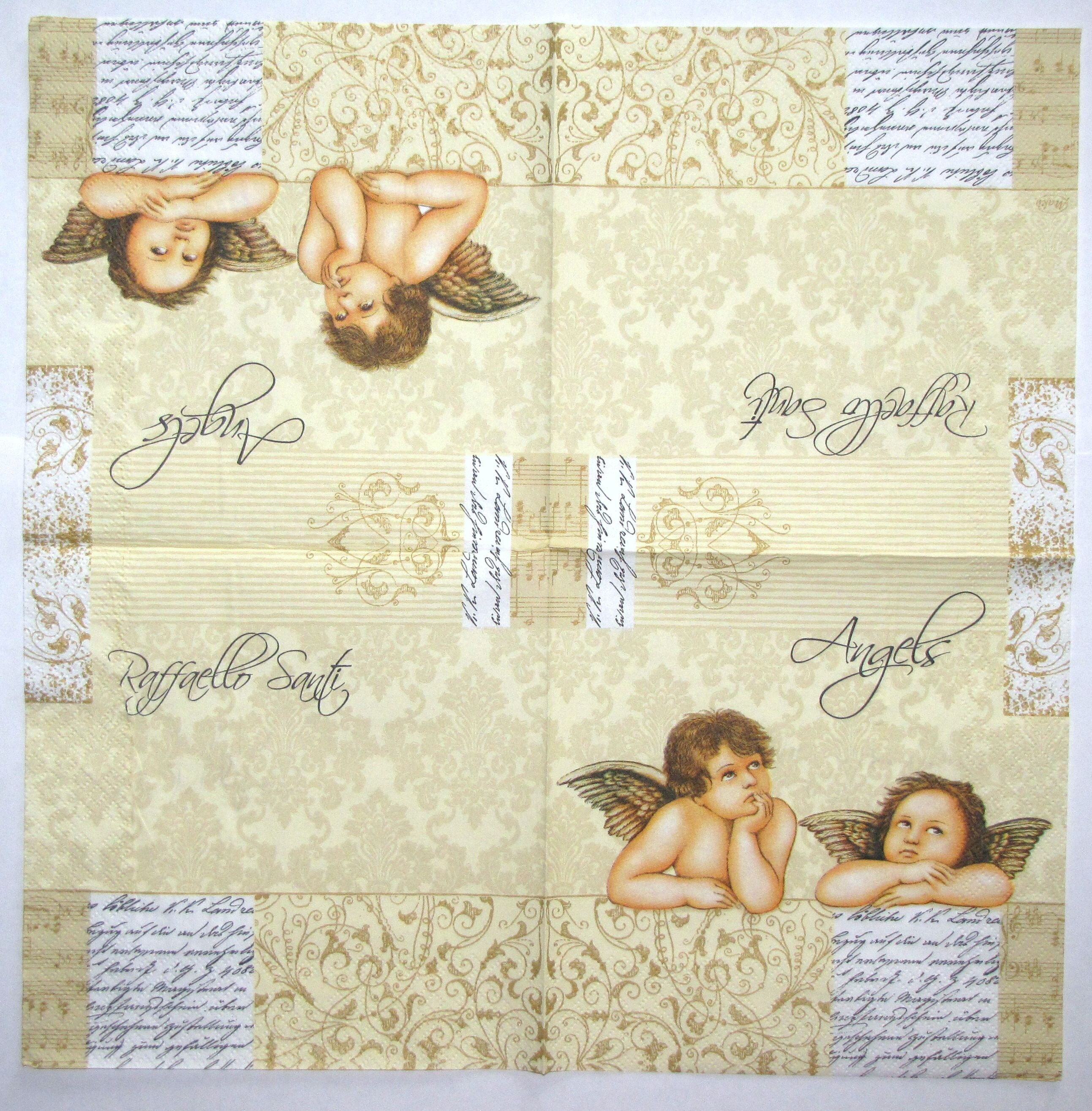 4 Decoupage Napkins with Angels White Gold Printed Craft Etsy