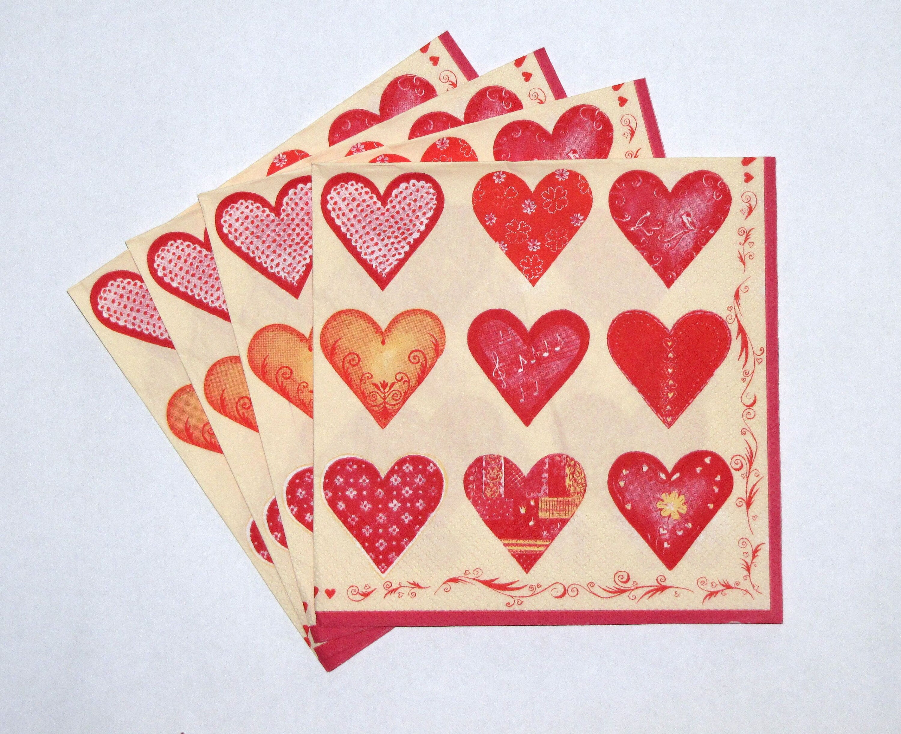 4 Decoupage Napkins Valentine's Hearts Craft Paper for Etsy