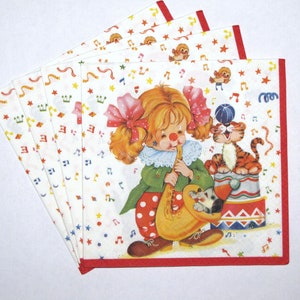 4 servilletas decoupage, payasos de circo, papel artesanal estilo niños, servilletas de papel de payasos, servilletas de fiesta para niños, servilletas de papel de 3 capas, KID20