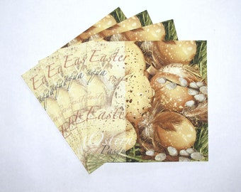 4 Decoupage Napkins Easter Eggs, Craft Paper Spring Easter, Flowering Willow Twigs, Pasqua Napkins, 3 ply Paper Napkins 13'' 33cm,  EAS29