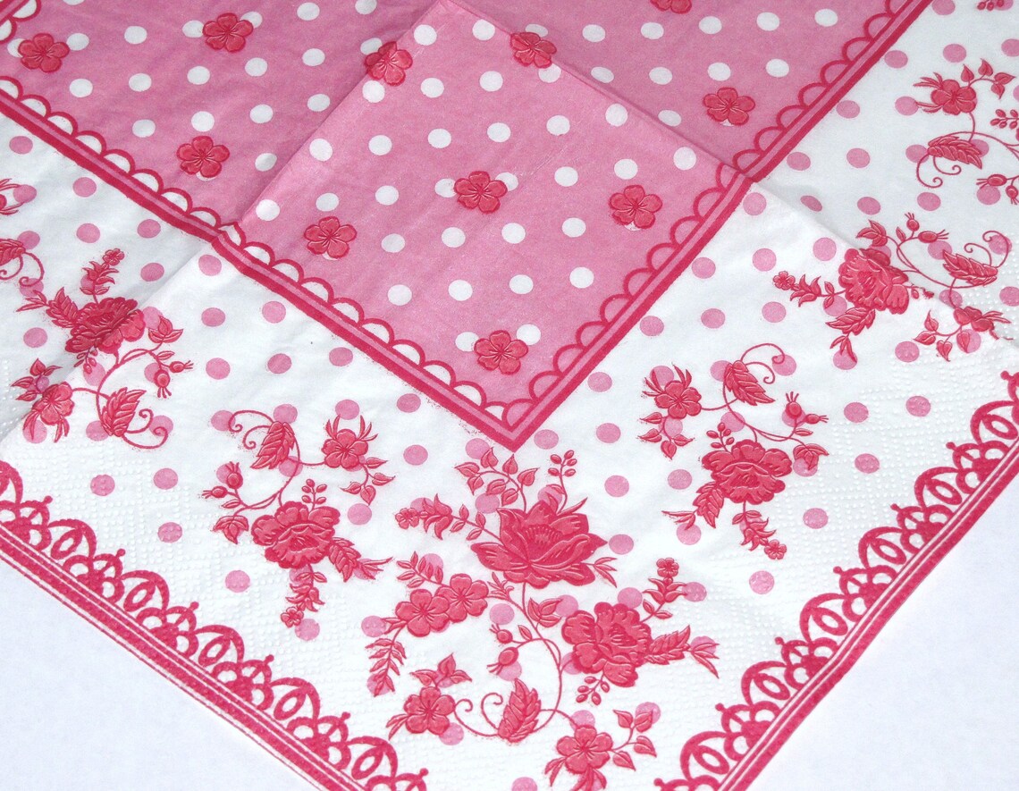 4 Decoupage Napkins Russian Folk Motif Pink White Floral Etsy