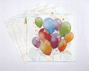 4 Decoupage Napkins, Bright Balloons, Craft Paper Napkins, Birthday Gift Napkins, Kids Party Napkins, 3 ply Paper Napkins 13'' 33cm, KID19