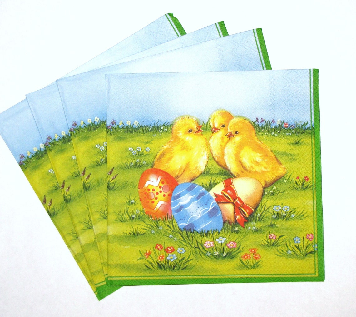 4 Decoupage Napkins Easter Chicken Napkin Craft Paper Napkin Etsy
