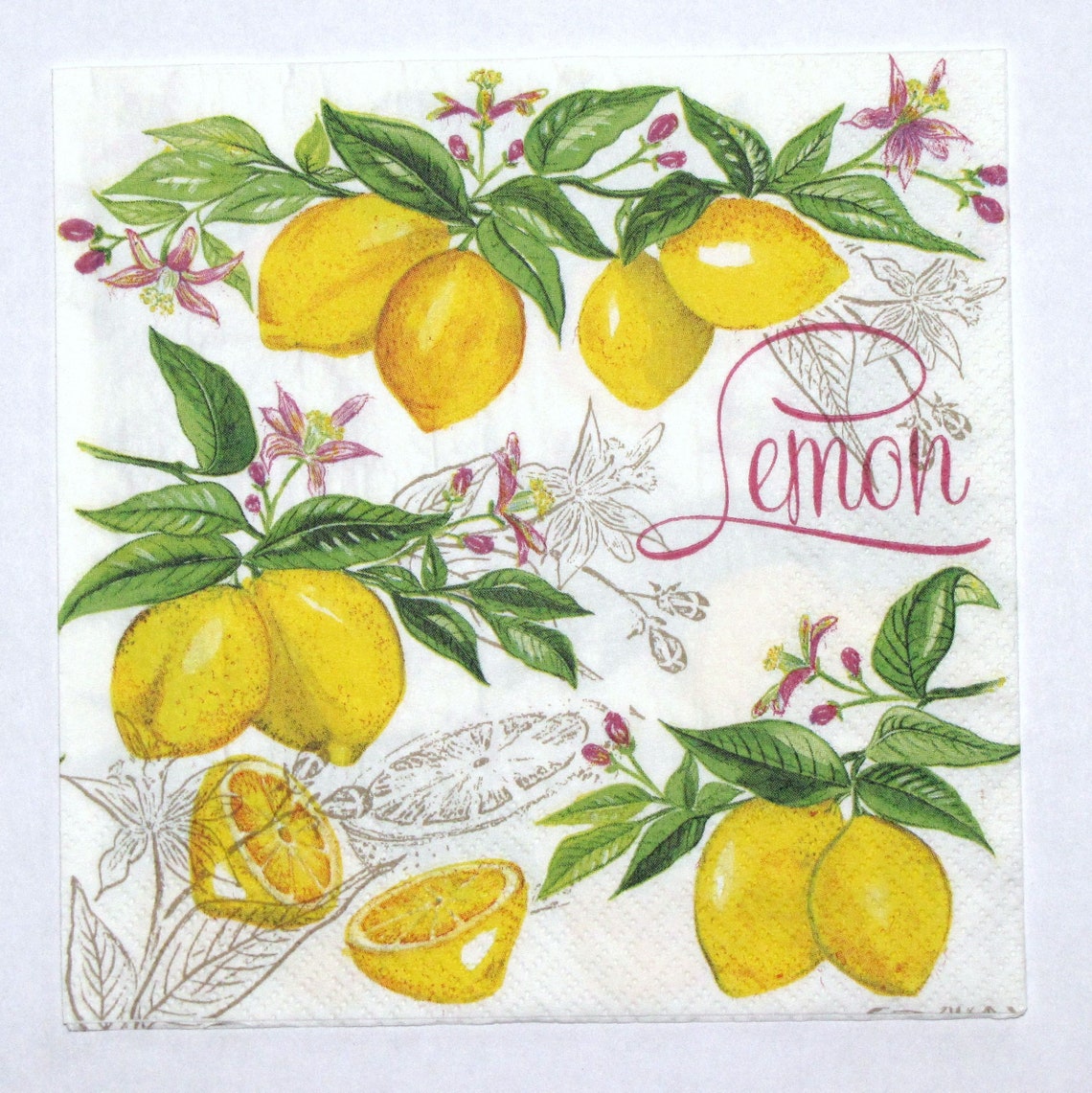 4 Decoupage Napkins Juicy Lemons Lemon Tree Fruits and Etsy