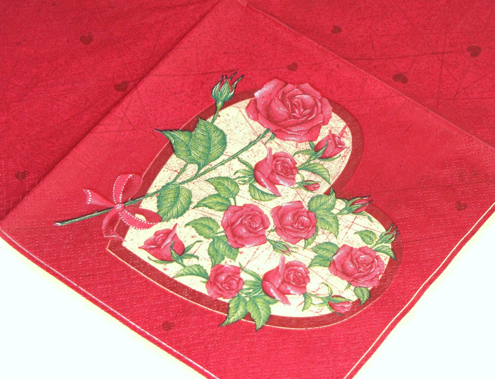 4 Decoupage Napkins with Roses Heart Valentine's Day Etsy