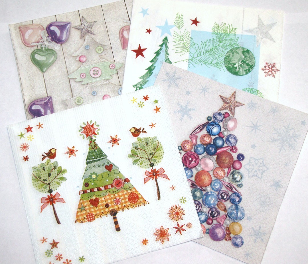 Mixed Napkins for Decoupage, Paper Napkins for Christmas Decor, Matching Christmas Napkins for