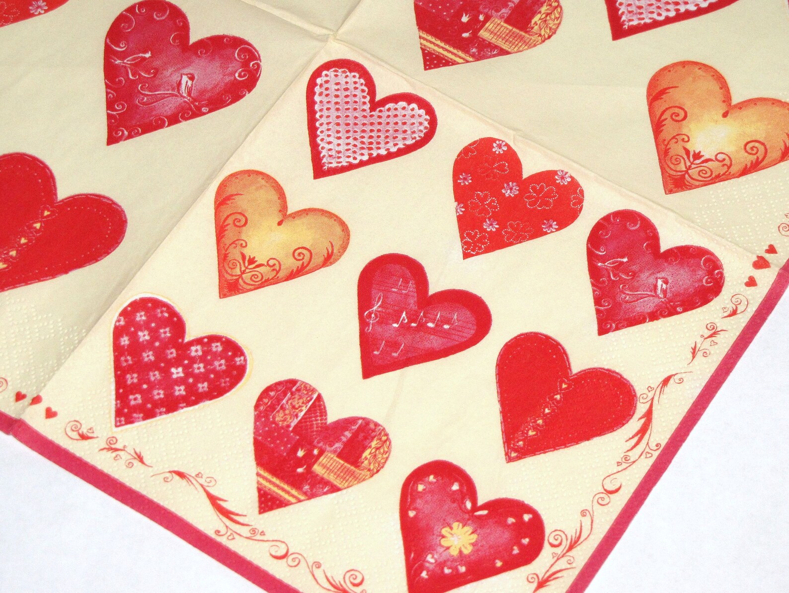 4 Decoupage Napkins Valentine's Hearts Craft Paper for Etsy