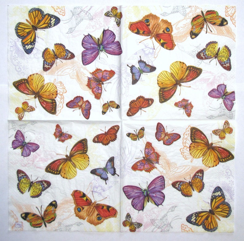 4 Decoupage Napkins with Butterflies Colorful Butterfly Craft Etsy