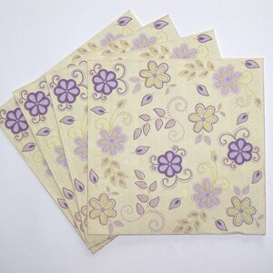 4 guardanapos decoupage com flores, papel para artesanato listrado floral, guardanapos florais roxos e amarelos combinando, guardanapos de papel de 3 camadas 13'' 33 cm, FLW18
