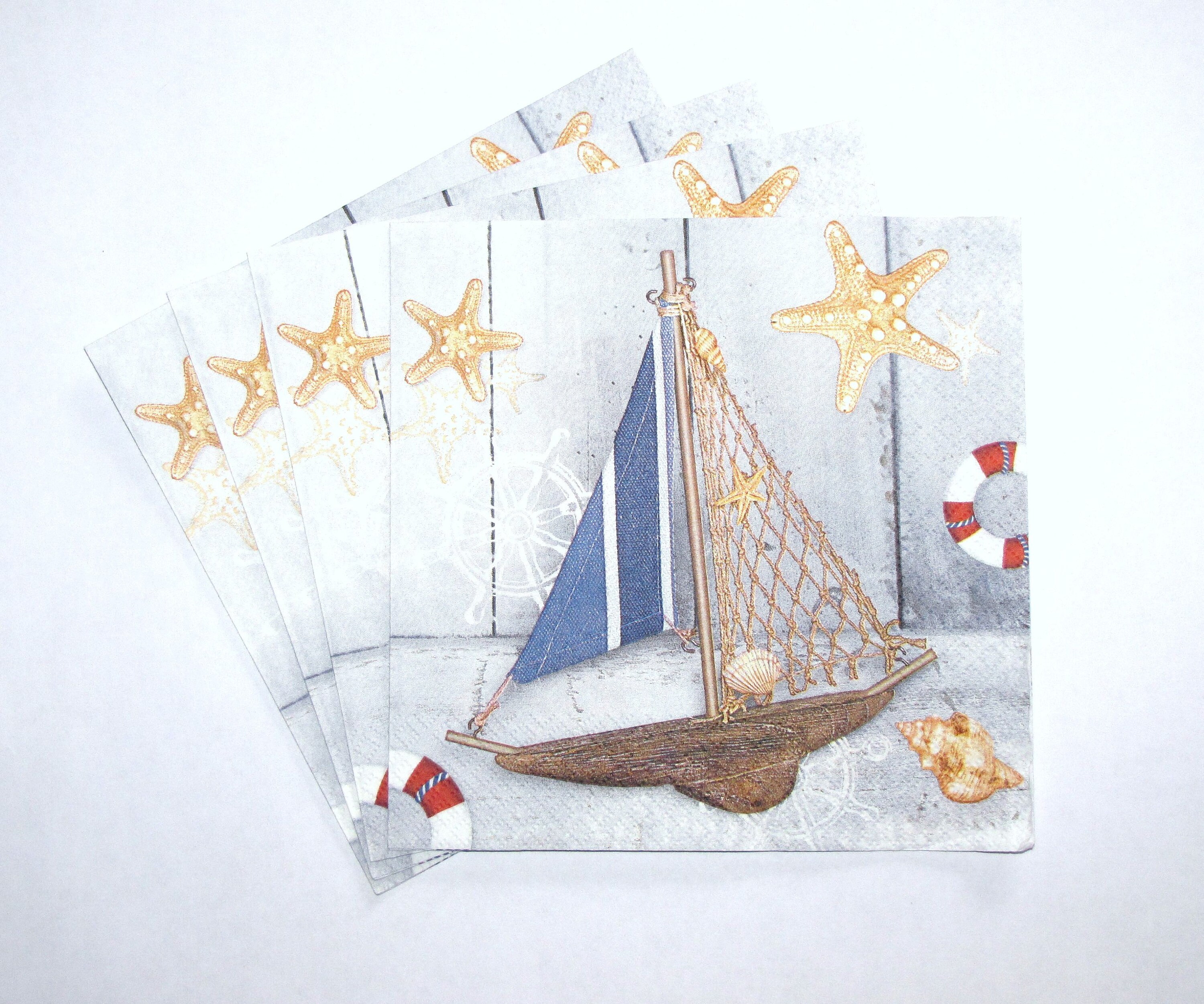 4 Decoupage Napkins Seaside Nautical Craft Paper with Boat Etsy