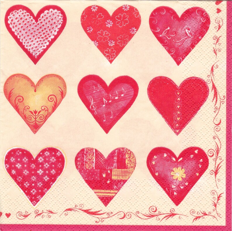Collectibles Paper 4 x Decoupage Paper Napkins Serviette Valentine's Day Vintage Hearts 33cm 13