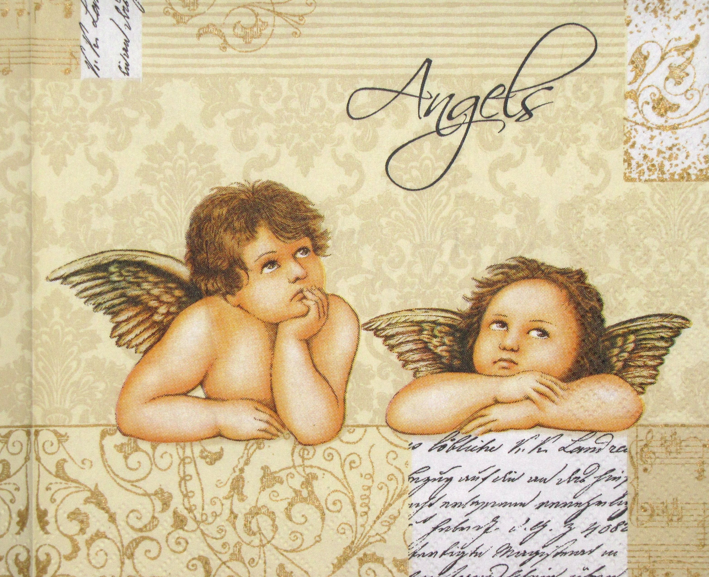 4 Decoupage Napkins with Angels White Gold Printed Craft Etsy