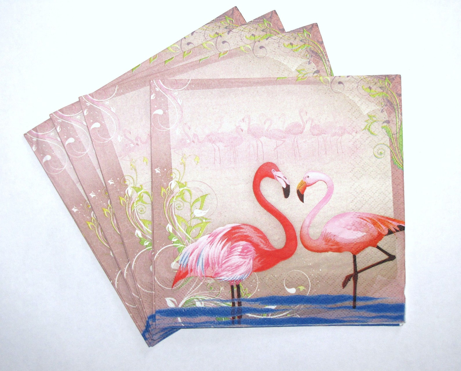 4 Decoupage Napkins Pair of Flamingos Birds Paper Napkins Etsy