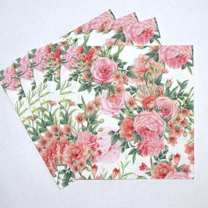 4 tovaglioli per decoupage, rametti di rosa con foglie e fiori, carta da pacchi shabby chic, motivo rosa pallido, tovagliolo di carta a 3 veli, 13'' 33 cm, FLW36