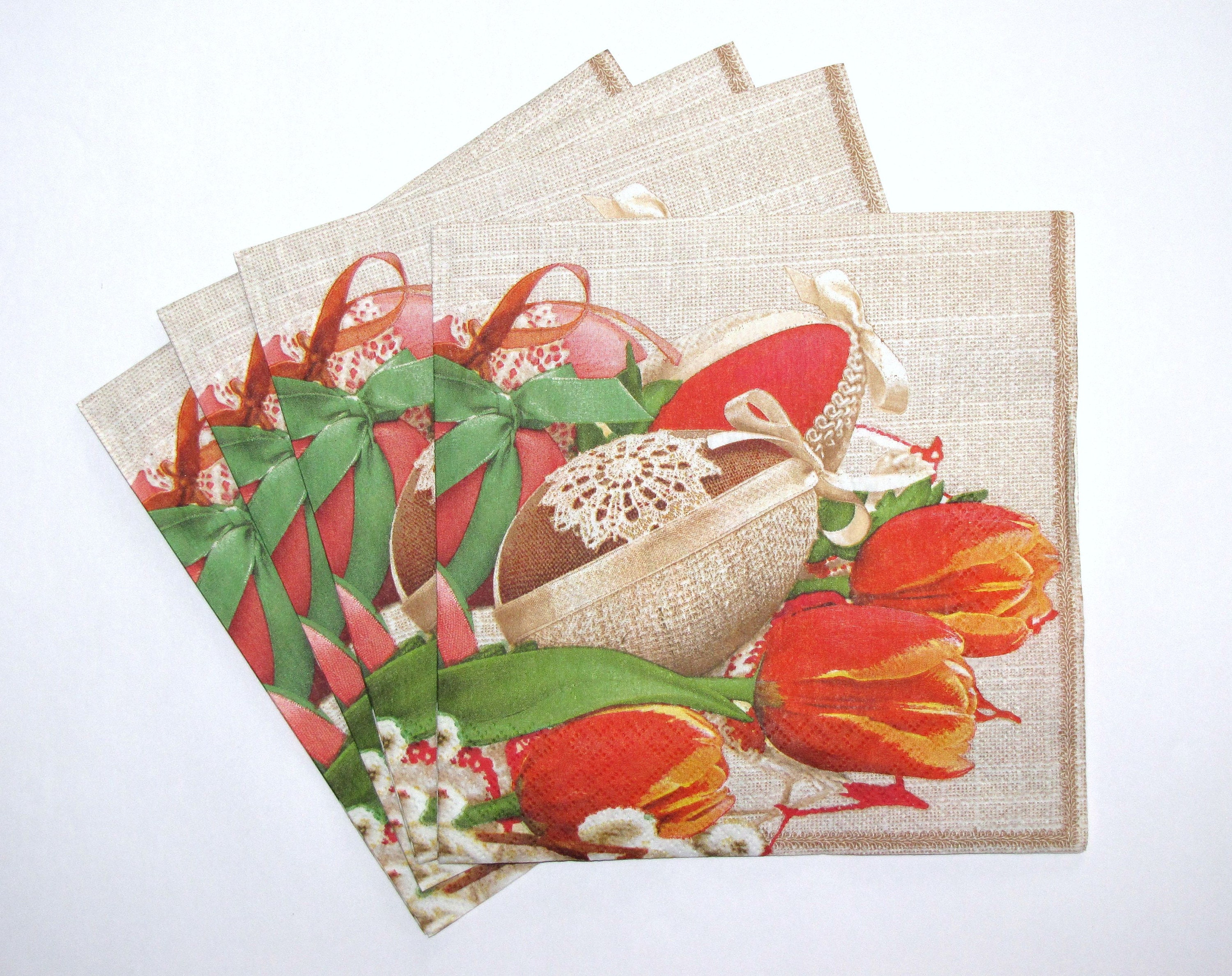 4 Decoupage Paper Napkins Craft Paper Easter Tulips Easter Etsy
