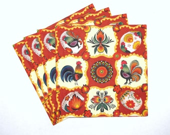 4 Decoupage Napkins Easter Chicken Eggs, Bright Craft Paper with Russian Painting Fairy Tale Motifs, 3 ply Paper Napkins 133'' 33cm, EAS26