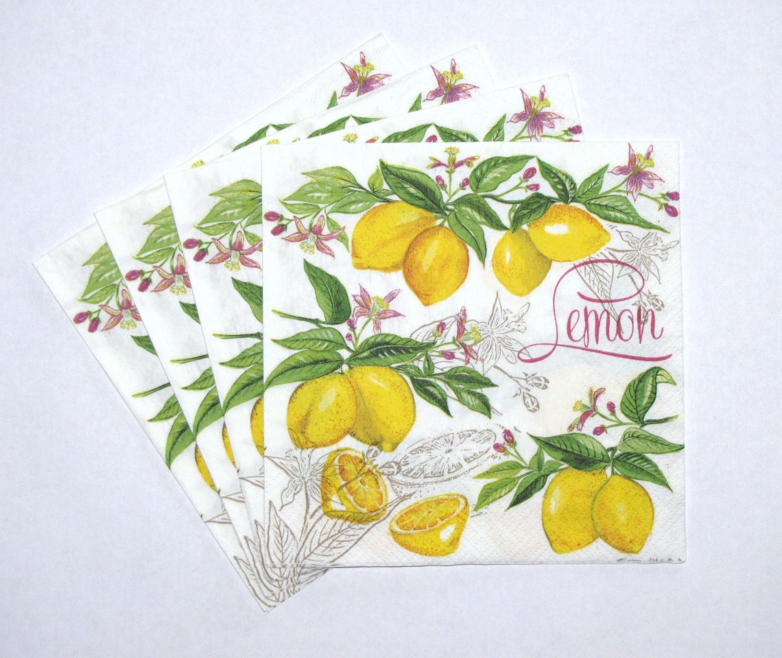 4 Decoupage Napkins Juicy Lemons Lemon Tree Fruits and Etsy
