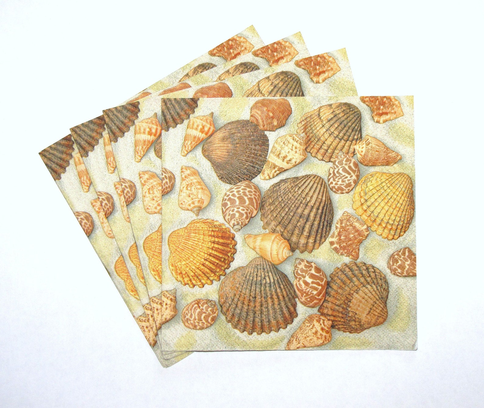 4 Decoupage Napkins Shells and Sand Marine Napkins Nautical Etsy