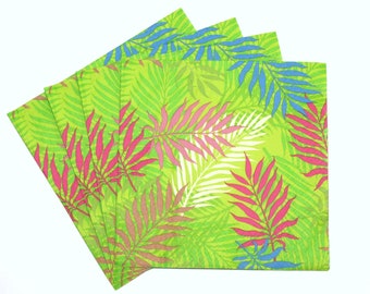 4 Decoupage Napkins with Palm Leaves, Napkins with bright Tropical Palm Leaves on Green Background, 3 ply Paper Napkins 13'' 33cm, FLW47