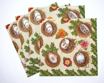 4 Decoupage Napkins Easter Eggs on Nest, Spring Flower Napkins, Craft Paper Napkins, Floral Napkins, 3 ply Paper Napkins 13'' 33cm, EAS24