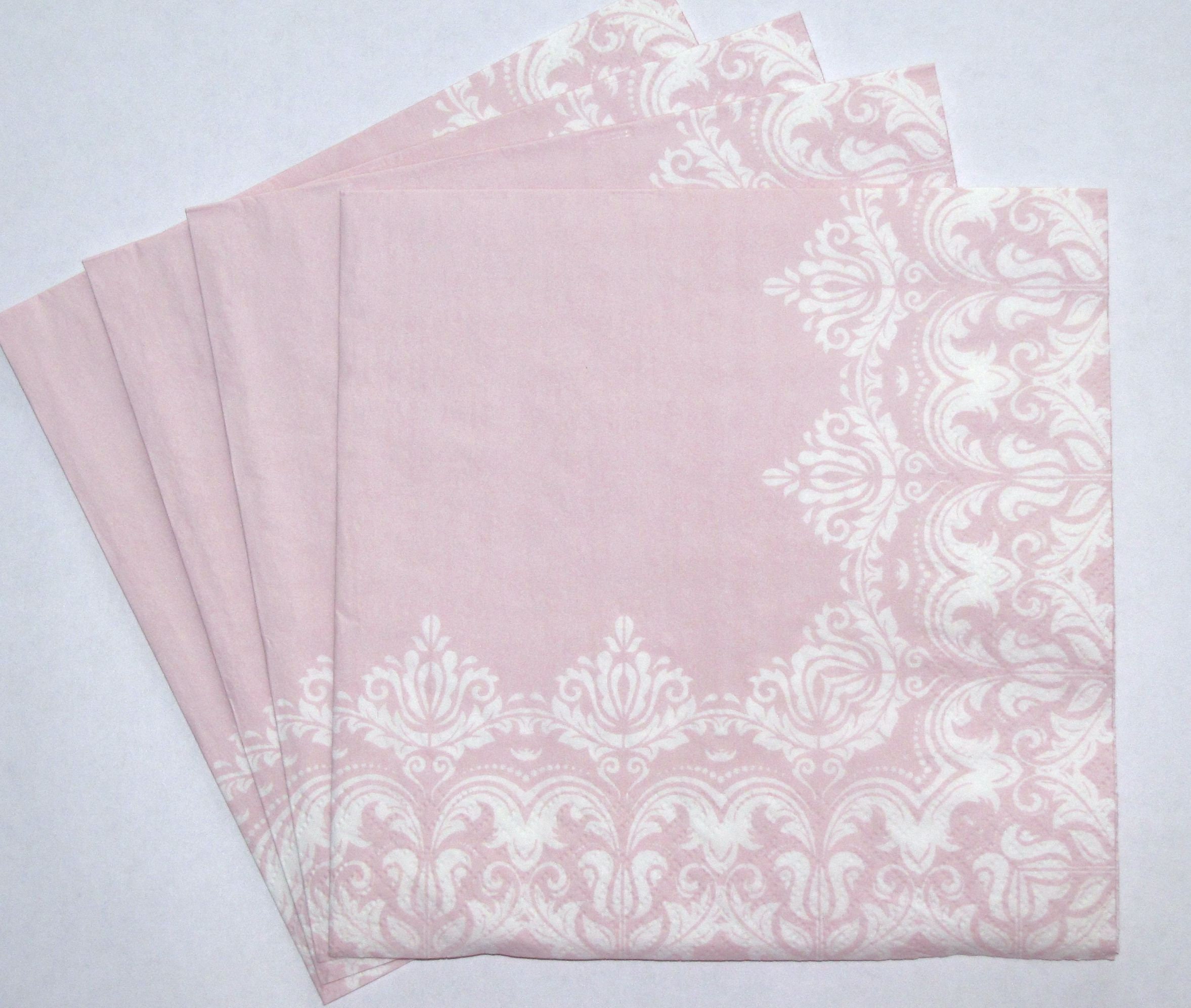 4 Decoupage Napkins Ornament Border Pink Craft Paper with Etsy