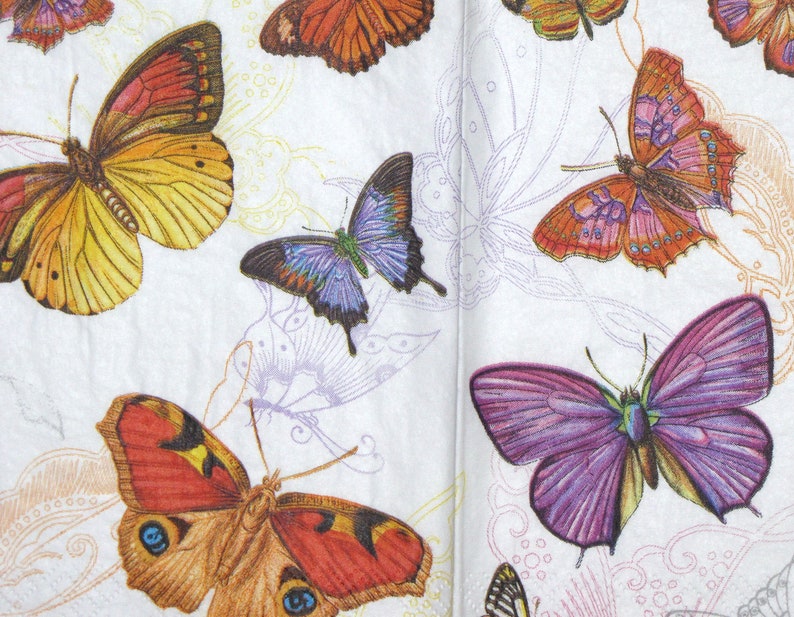 4 Decoupage Napkins with Butterflies Colorful Butterfly Craft Etsy