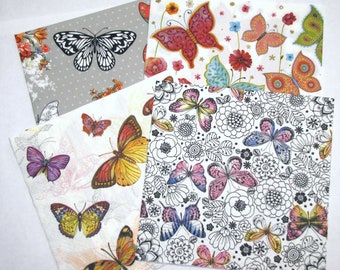 Assorted Napkins with Butterflies, Mixed Decoupage Napkins with Butterflies and Flowers, Matching Napkins with bright Butterflies, MIX26