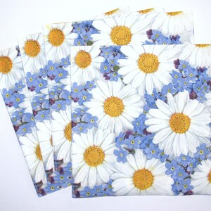 4 guardanapos de decupagem com flores, papel artesanal floral, guardanapos de flores de camomila, flores miosótis, guardanapos de papel de 3 camadas 13'' 33cm, FLW33
