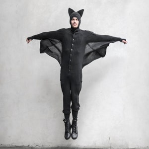 BLACK BAT ONESIE Unisex Jumpsuit Blamo Animal Kigurumi Black Bat Halloween Costume Birthday Gift for Vampire Easy Holiday Costume Gift image 1