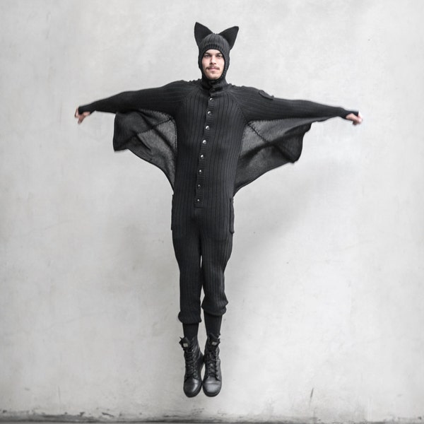 BLACK BAT ONESIE - Unisex Jumpsuit -Blamo Animal Kigurumi -Black Bat Halloween Costume -Birthday Gift for Vampire -Easy Holiday Costume Gift
