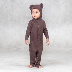 BABY BROWN BEAR Costume Cozy Kid Romper Handmade Animal Toddler Costume Adorable Brown Bear Onesie Baby's First Birthday Gift Jumper image 1