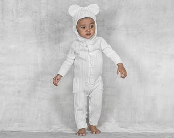 Sale! WHITE BABY POLAR Bear Jumper -Handmade Knit Animal Toddler Romper - Costume -Cozy Animal Suit -Matching Family - Holiday Gift Idea