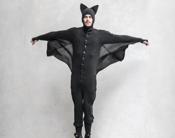 BLACK BAT ONESIE - Unisex Jumpsuit -Blamo Animal Kigurumi -Black Bat Halloween Costume -Birthday Gift for Vampire -Easy Holiday Costume Gift