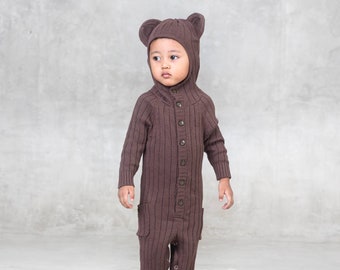 BABY BROWN BEAR Costume - Cozy Kid Romper - Handmade Animal Toddler Costume - Adorable Brown Bear Onesie - Baby's First Birthday Gift Jumper