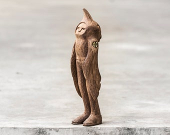 BIRDMAN - BLAMO Hand Carved Art Object Desk Figurine -Monkey Pod Wood -Gift idea Nature Lovers -Bird Wooden Sculpture- Holiday Gift for Home