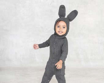 BABY GRAY BUNNY Costume Suit for Baby Toddler -Handmade Cotton Gray Rabbit Romper -Cozy Toddler Outfit -Adorable Unique Child Birthday Gift