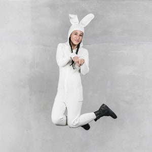 Sale! MISFIT WHITE BUNNY Costume Bunny Onesie Gender-Neutral- Fluffy Tail -Halloween Costume Bunny Suits- Rabbit Holiday Jumpsuit