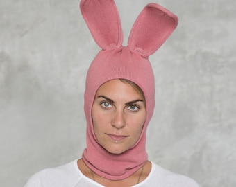 Tan bunny hat teen knit ski mask costume beanie adult rabbit ears balaclava