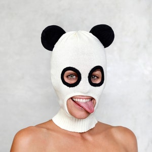 PANDA BALACLAVA Knit Cotton Mask - Black & White Snowboarding Ski Mask - Animal Halloween Balaclava Mask -Cute Panda Holiday Christmas Gift!