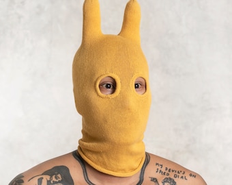 SOCKY - GOLD BALACLAVA  - Yellow Knit Beanie -Cold Weather Balaclava Mask - Adult Animal Halloween Ski Mask- Warm Holiday Mask - Streetwear