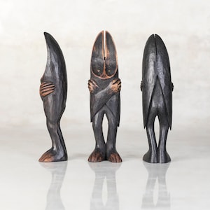 Hand Carved Bat Wood Sculpture: Modern Gothic Decor - Bartok